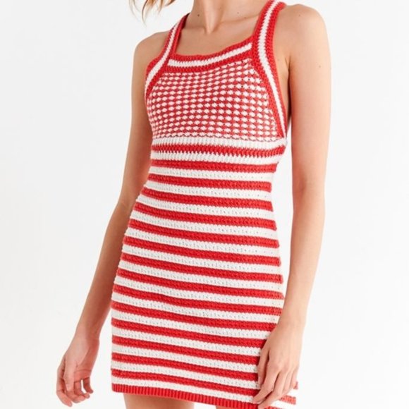 UO Maura Red & White Striped Crochet Dress Size XS - Picture 13 of 13